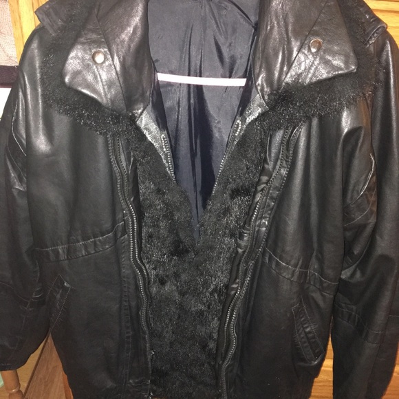 Black 100%Leather Jacket with Fur Vest Insert - Picture 6 of 6